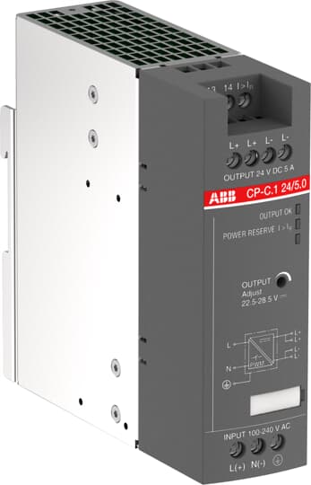 ABB Electrification Switching Power Supply; CP-C.1 24/5.0; 24VDC OUT; 120W; 85-264VAC / 90-300VDC IN; Single-Phase; DIN Rail Mount